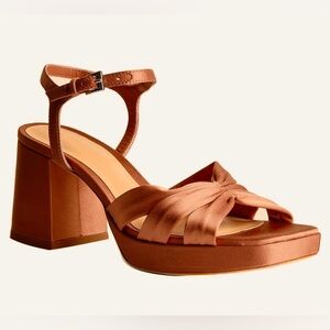 Reformation like Platform Ruched Chunky block Heels Square Open Toe Ankle Strap